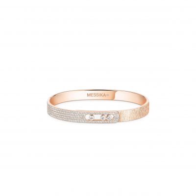 MESSIKA MOVE NOA CISELÉ HALF PAVÉ BANGLE PINK GOLD DIAMOND BRACELET 14501-PG